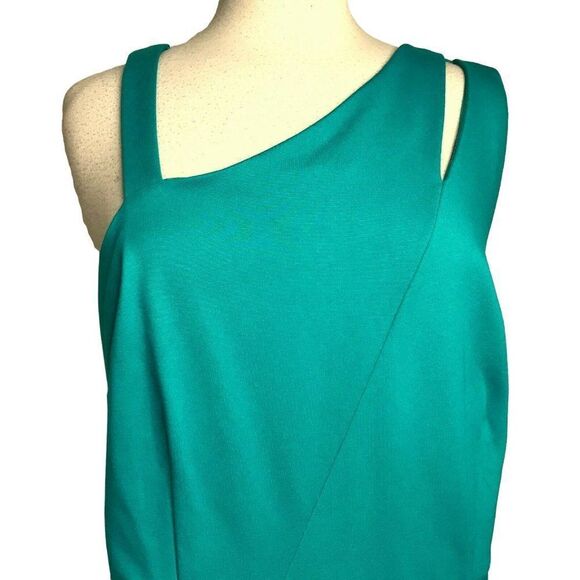 Rebel Wilson Sz 1X Asymmetrical Spliced Strap Dress Wrap Skirt Pleated Jade NEW - Picture 7 of 12